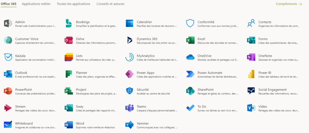 liste appli microsoft 365